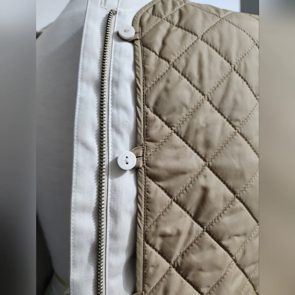 Tory Burch Regina Jacket  Quilted Vest Tan Zip Front Leather Trim M